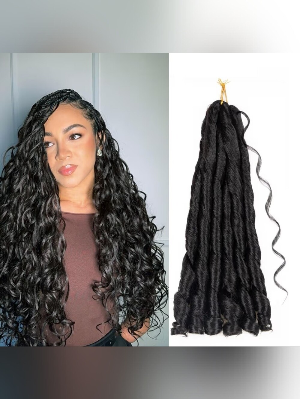 24" Knotless Braiding Hair French Curl Extensions Tangle Free 3 Bundles 1B